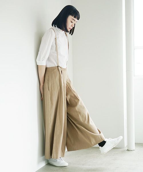Mochi.モチ.suspenders wide pants [ms02-p-01/beige]