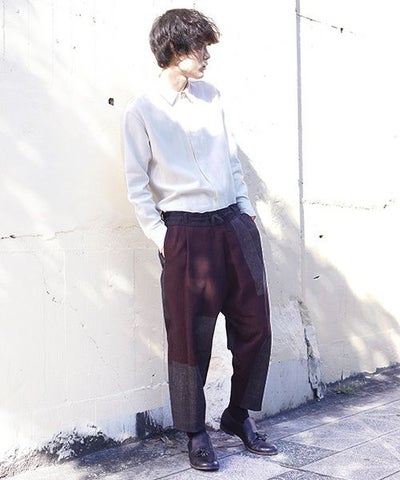 YANTOR ヤントル.Block Jamdani Himo Pants[Y203PT03/WINE×CHARCOAL]