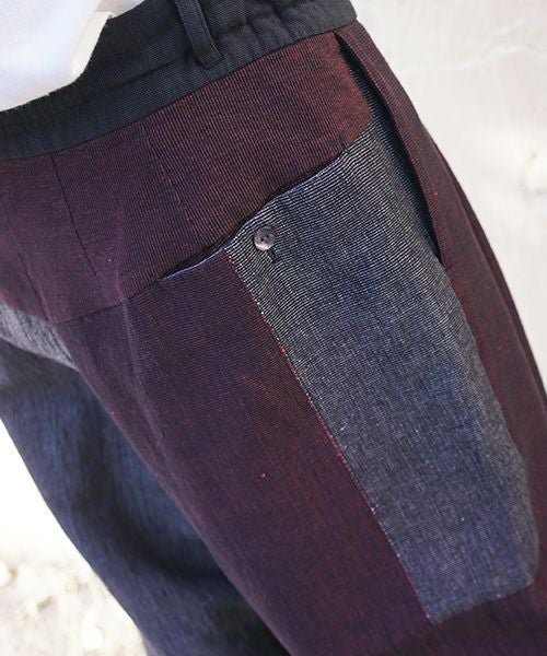 YANTOR ヤントル Block Jamdani Himo Pants[Y203PT03/WINE×CHARCOAL]