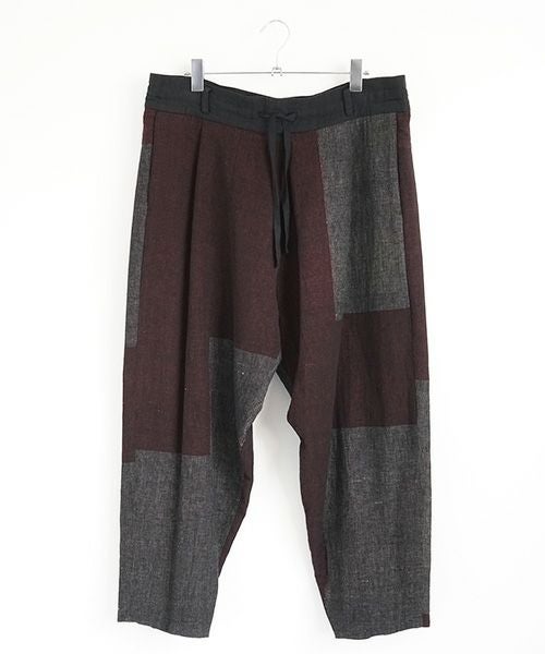 YANTOR ヤントル Block Jamdani Himo Pants[Y203PT03/WINE×CHARCOAL]