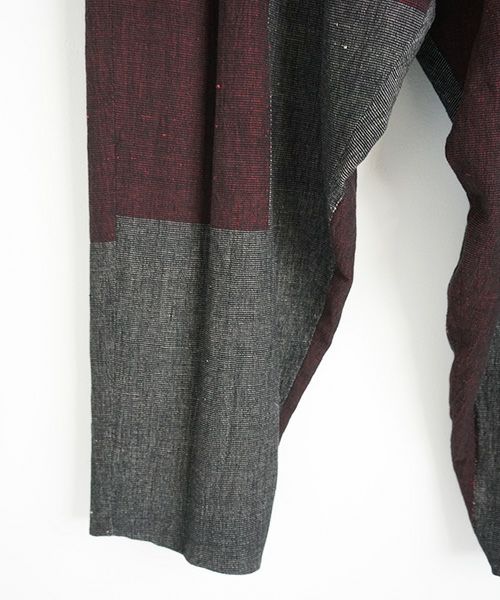 YANTOR ヤントル.Block Jamdani Himo Pants[Y203PT03/WINE×CHARCOAL]