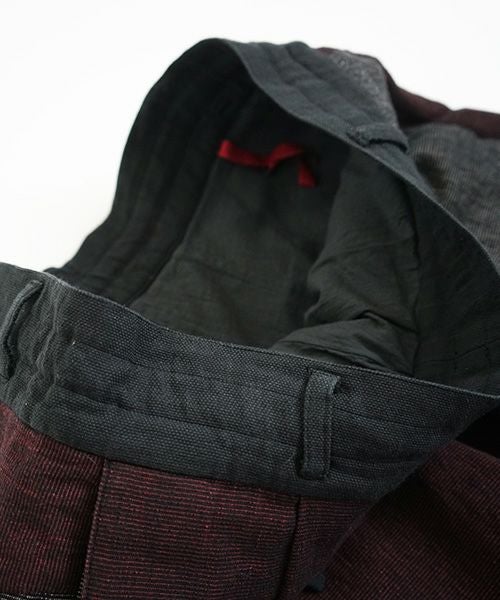 YANTOR ヤントル.Block Jamdani Himo Pants[Y203PT03/WINE×CHARCOAL]