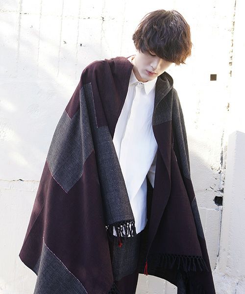 YANTOR ヤントル Block Jamdani Khadi Stole[Y203ST01/WINE×CHARCOAL]