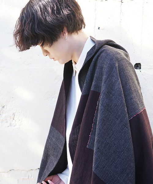 YANTOR ヤントル Block Jamdani Khadi Stole[Y203ST01/WINE×CHARCOAL]