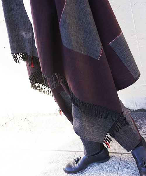 YANTOR ヤントル.Block Jamdani Khadi Stole[Y203ST01/WINE×CHARCOAL]