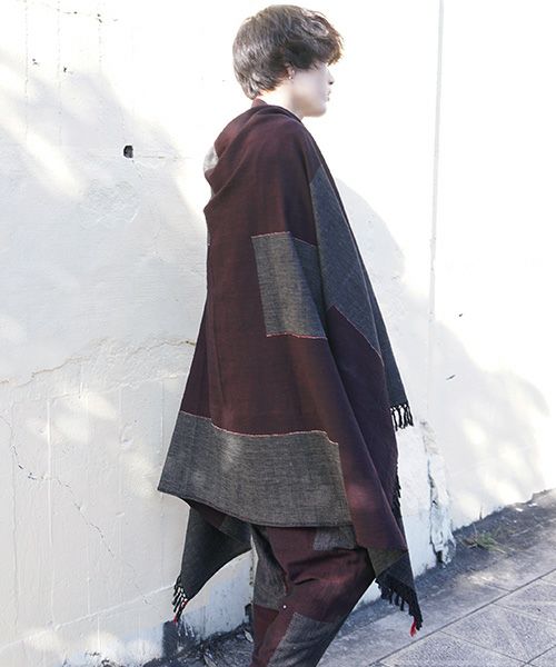 YANTOR ヤントル Block Jamdani Khadi Stole[Y203ST01/WINE×CHARCOAL]