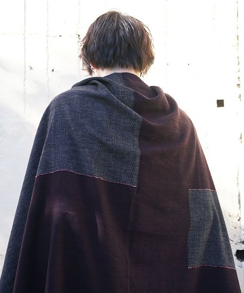 YANTOR ヤントル Block Jamdani Khadi Stole[Y203ST01/WINE×CHARCOAL]