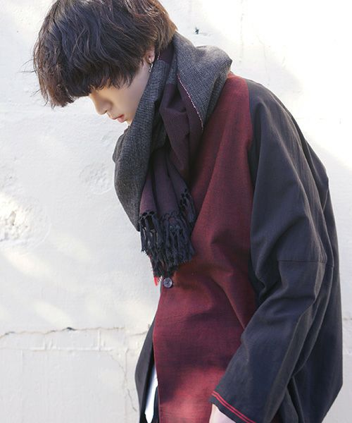 YANTOR ヤントル Block Jamdani Khadi Stole[Y203ST01/WINE×CHARCOAL]