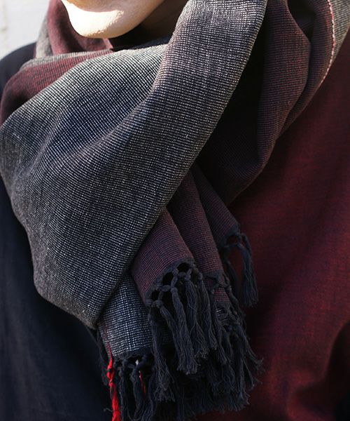 YANTOR ヤントル.Block Jamdani Khadi Stole[Y203ST01/WINE×CHARCOAL]