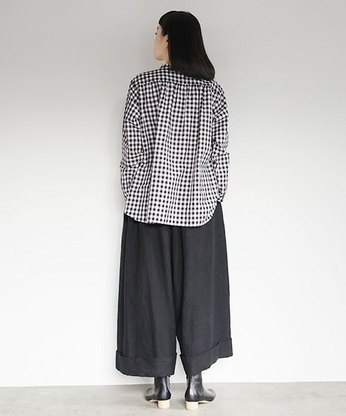 Mochi.モチ.no collar shirt [gingham check]