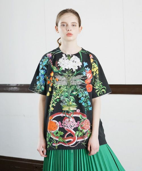 AHCAHCUM あちゃちゅむ お花の体Tシャツ[01-203-1501/black]