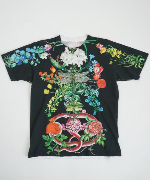 早い者勝ちあちゃちゅむお下げ髪ティシャツ AHCAHCUM あちゃちゅむ お花の体Tシャツ[01-203-1501/black]