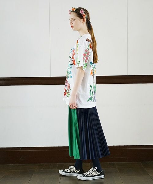 早い者勝ちあちゃちゅむお下げ髪ティシャツ AHCAHCUM あちゃちゅむ お花の体Tシャツ[01-203-1501/black]