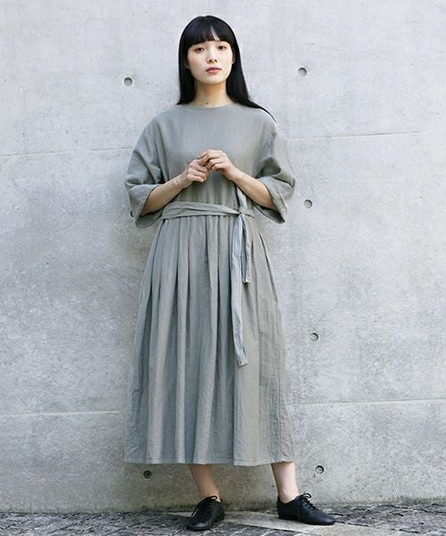 Mochi.モチ.belt dress [ms21-op-03/green grey/ｓa]