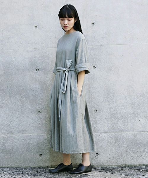 Mochi.モチ.belt dress [ms21-op-03/green grey/ｓa]