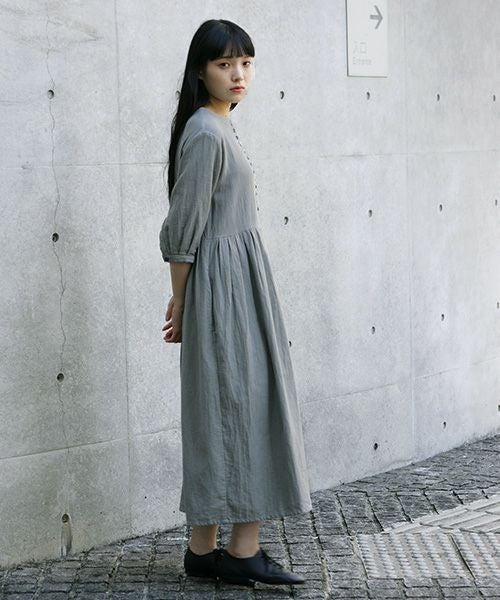 Mochi.モチ.button dress [ms21-op-04/green grey/sa]