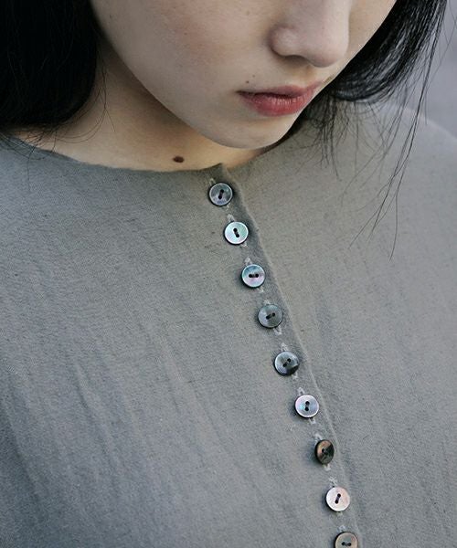 Mochi.モチ.button dress [ms21-op-04/green grey/sa]