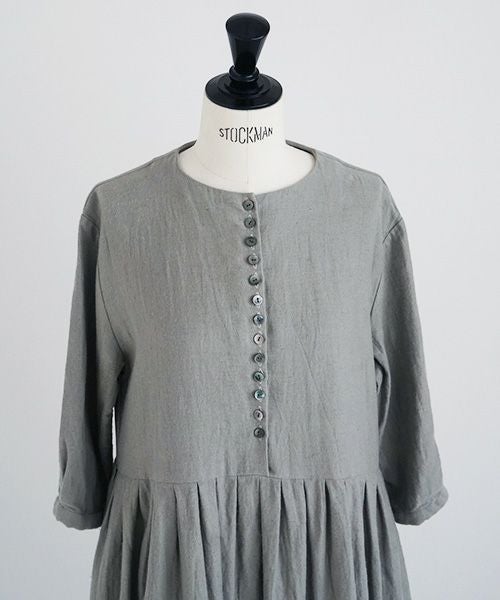 Mochi.モチ.button dress [ms21-op-04/green grey/sa]