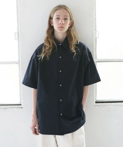 STUDIONICHOLSON スタジオニコルソン.POWDER COTTON OVERSIZED SHORTS SLEEVE SHIRT[SNM-567/DARK NAVY]
