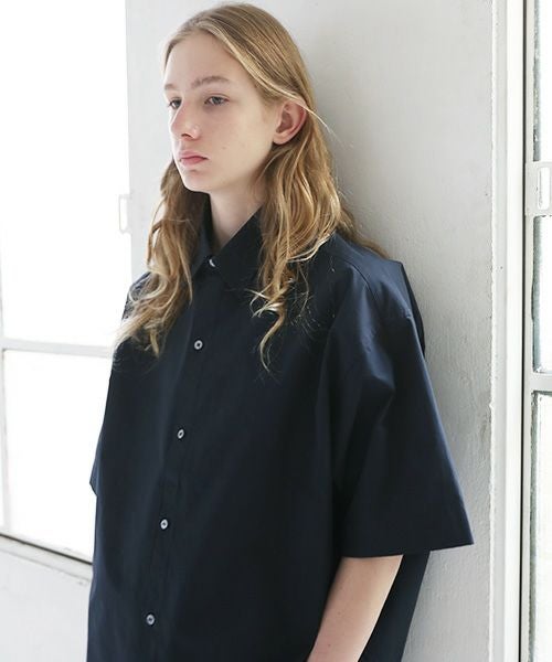 STUDIONICHOLSON スタジオニコルソン.POWDER COTTON OVERSIZED SHORTS SLEEVE SHIRT[SNM-567/DARK NAVY]