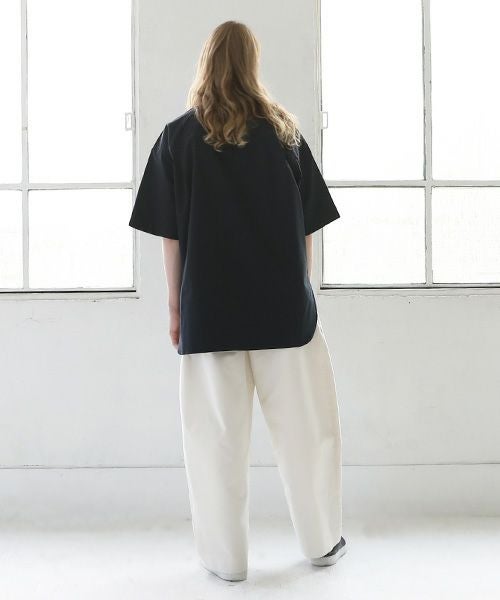 STUDIONICHOLSON スタジオニコルソン.POWDER COTTON OVERSIZED SHORTS SLEEVE SHIRT[SNM-567/DARK NAVY]