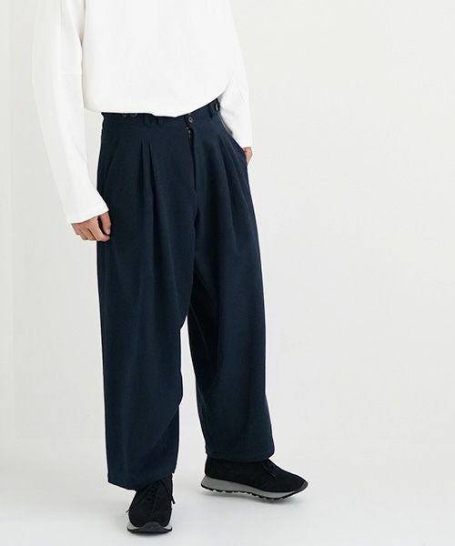 YANTOR.ヤントル.6ply Khadi 2tuck Wide Pants[Y215PT08/NAVY]