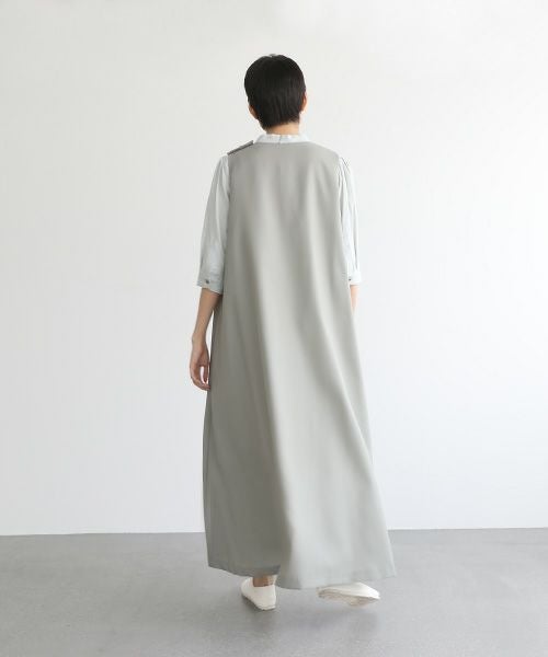 Mochi.モチ.v-neck dress [mo-op-02-/green grey]