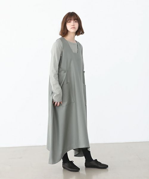 Mochi モチ square neck dress ワンピース Mochi モチ square neck dress [ma22-op-02/green gray]