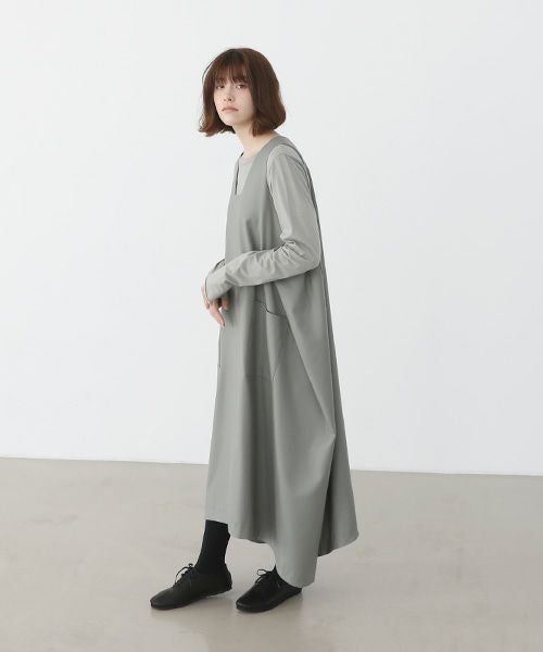 Mochi.モチ.square neck dress [ma22-op-02/green gray]
