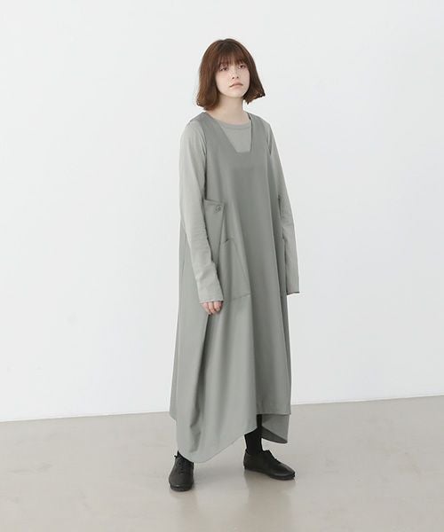 Mochi.モチ.square neck dress [ma22-op-02/green gray]