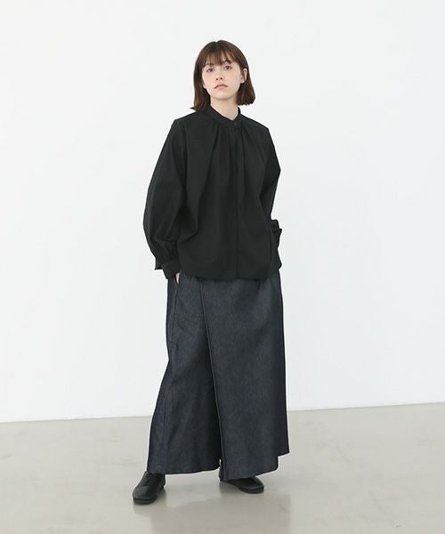 Mochi.モチ.cotton silk gather blouse [ma22-b-01/black/・1]