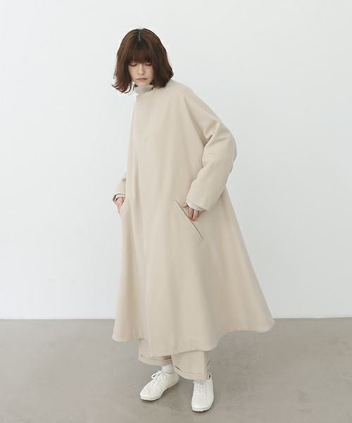 【MANOF】BOUCLE NO COLLAR COAT Sサイズ 未使用 Mochi モチ no collar coat [ma22-co-04-/off beige]