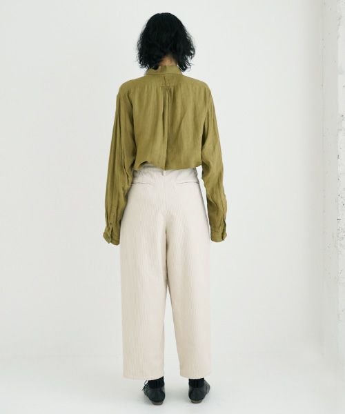 suzuki takayuki 麻ベージュストライプ サルエルパンツ　サイズ2 suzuki takayuki スズキタカユキ wide legged pants Ⅱ [A232-13-2/nude]