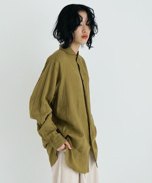 suzuki takayuki バンドカラー 長袖シャツ カーキ suzuki takayuki スズキタカユキ one-piece shawl-collar shirt Ⅰ