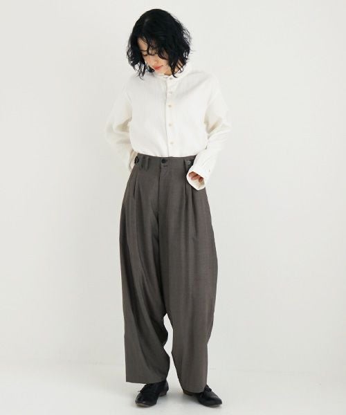 YANTOR ヤントル Chambray Wool 2tuck wide Pants[Y225PT05/GREIGE]