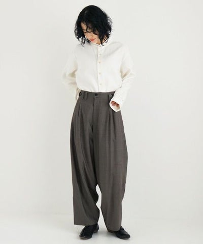 YANTOR.ヤントル.Chambray Wool 2tuck wide Pants[Y225PT05/GREIGE]