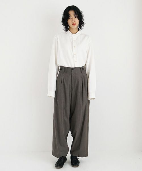 YANTOR.ヤントル.Chambray Wool 2tuck wide Pants[Y225PT05/GREIGE]