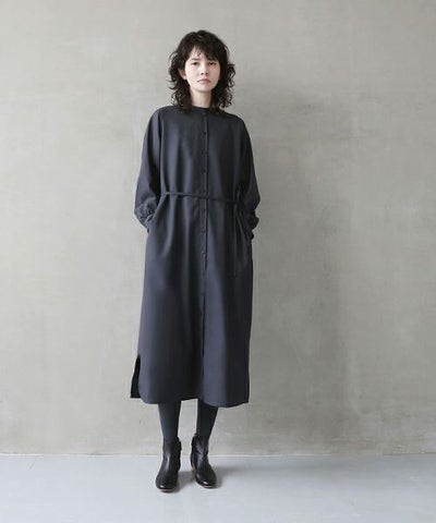 Mochi.モチ.tuck shirt dress [dark moss grey]