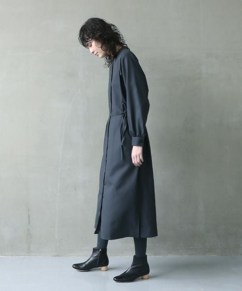 Mochi.モチ.tuck shirt dress [dark moss grey]