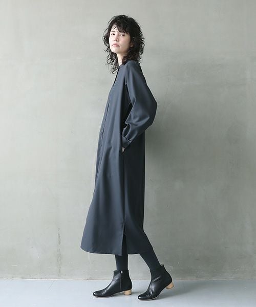 Mochi.モチ.tuck shirt dress [dark moss grey]
