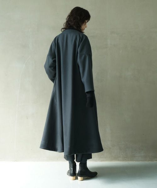 Mochi モチ　Aラインノーカラーコート　ウール　dark grey moss Mochi モチ a-line coat [dark moss grey]