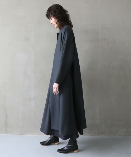 Mochi ウール100% ノーカラーコート ブラック サイズ1 Mochi モチ no collar coat [dark moss grey]