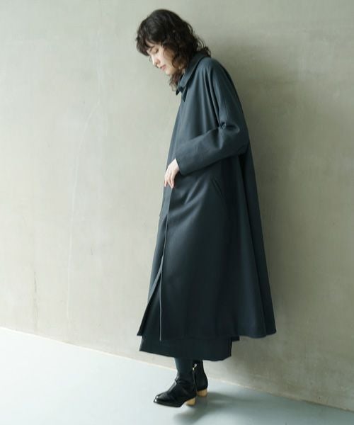 Mochi.モチ.stand fall collar coat [dark moss grey]