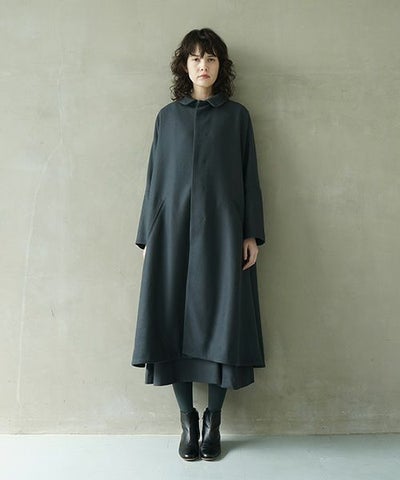 Mochi.モチ.stand fall collar coat [dark moss grey]