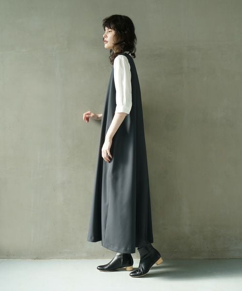 Mochi.モチ.v-neck dress [dark moss grey]