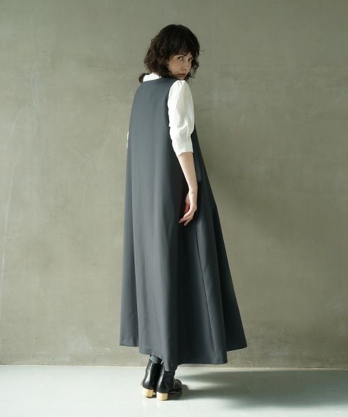 Mochi.モチ.v-neck dress [dark moss grey]