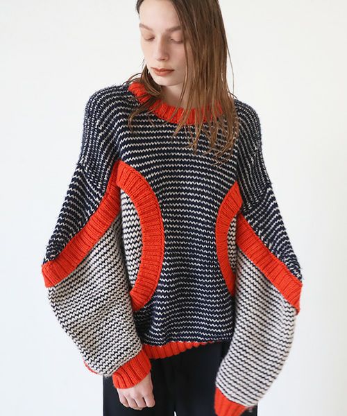 HENRIK VIBSKOV.ヘンリックヴィブスコフ.TOMATO KNIT SWEAT [Navy Red Beige]