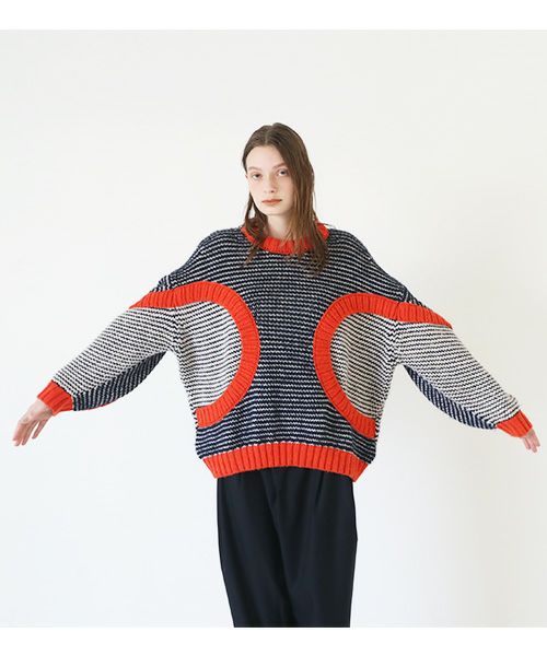 HENRIK VIBSKOV.ヘンリックヴィブスコフ.TOMATO KNIT SWEAT [Navy Red Beige]