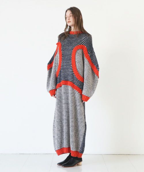 HENRIK VIBSKOV.ヘンリックヴィブスコフ.TOMATO KNIT DRESS [Navy Red Beige]