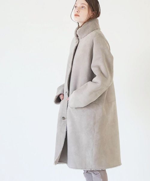 【かおりん。】NINE ナイン ムートンコート ライトグレー no collar mouton coat with fox collar（BE） | 9 NINE LABEL